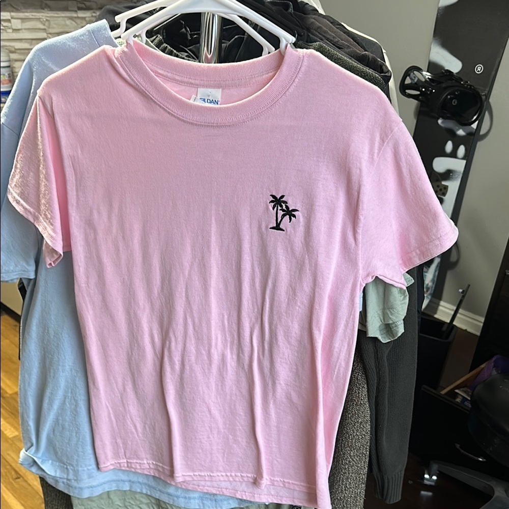 Pink T-Shirt with Palm Tree Design